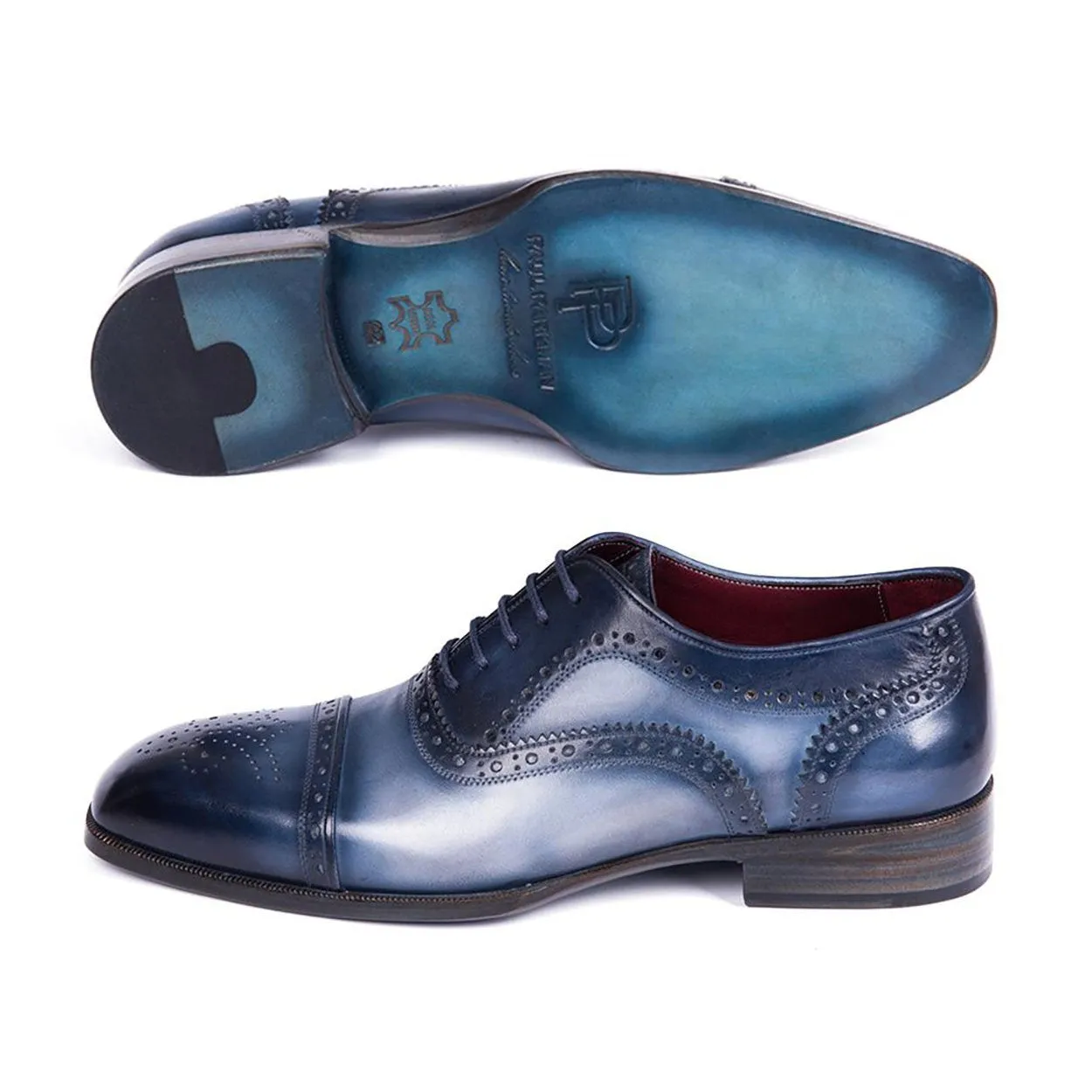 Paul Parkman 024-NVYBLU Men's Shoes Two-Tone Blue Calf-Skin Leather Cap-Toe Oxfords (PM6298)