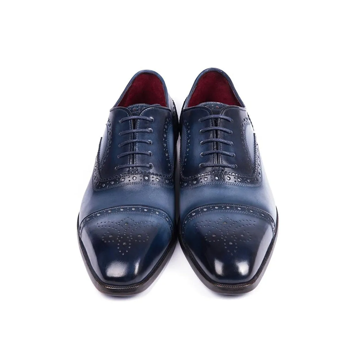 Paul Parkman 024-NVYBLU Men's Shoes Two-Tone Blue Calf-Skin Leather Cap-Toe Oxfords (PM6298)