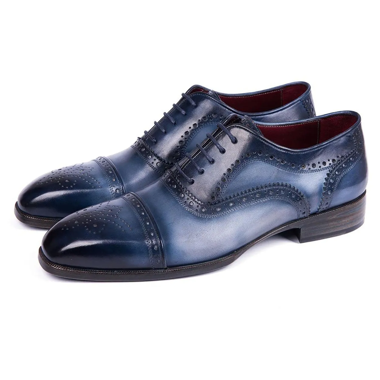 Paul Parkman 024-NVYBLU Men's Shoes Two-Tone Blue Calf-Skin Leather Cap-Toe Oxfords (PM6298)