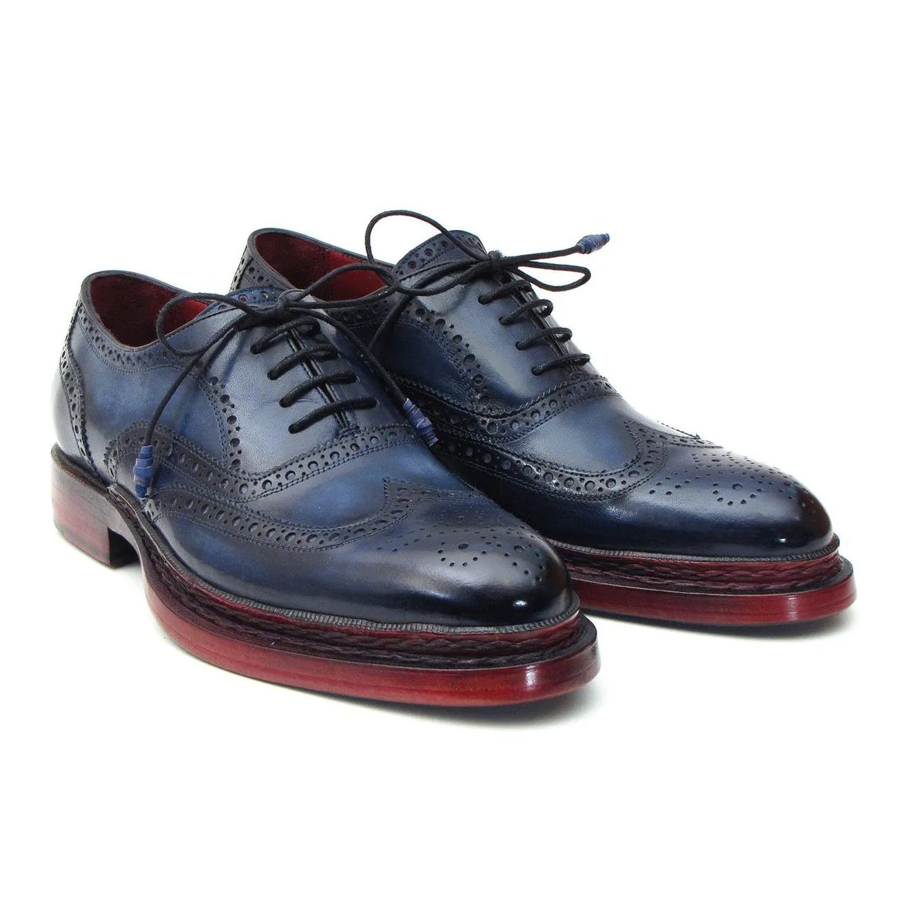 Paul Parkman 027TRPNVY Men's Shoes Navy Calf-Skin Leather Wingtip Oxfords (PM6296)