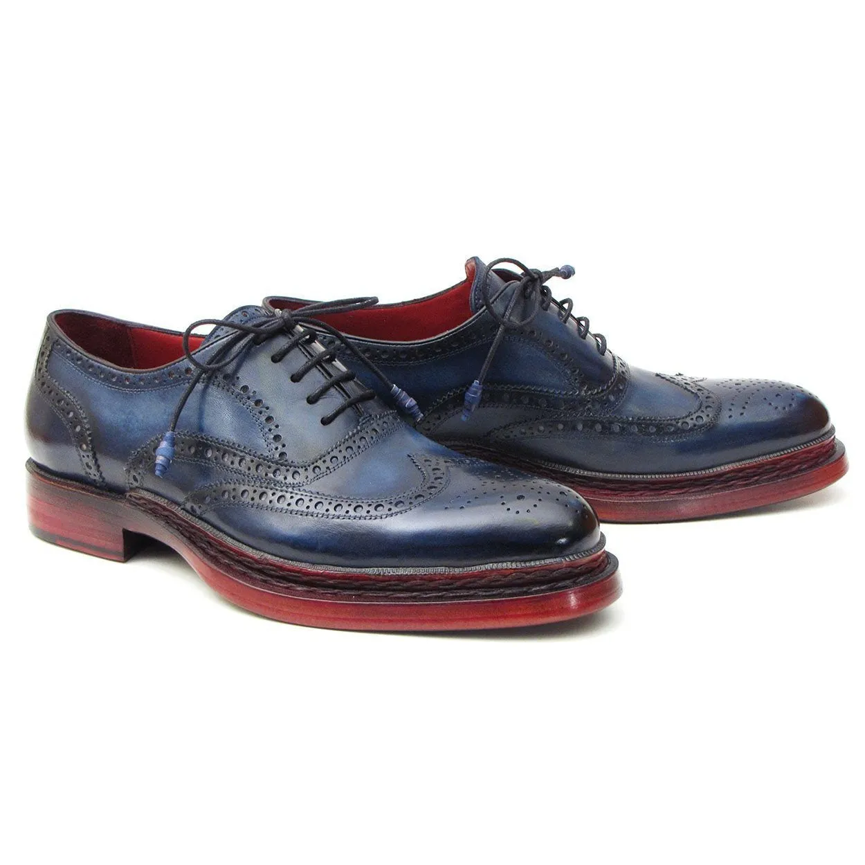 Paul Parkman 027TRPNVY Men's Shoes Navy Calf-Skin Leather Wingtip Oxfords (PM6296)