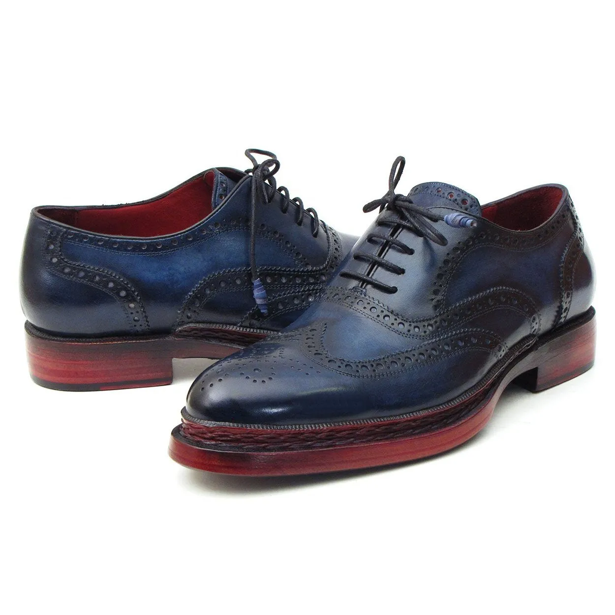 Paul Parkman 027TRPNVY Men's Shoes Navy Calf-Skin Leather Wingtip Oxfords (PM6296)