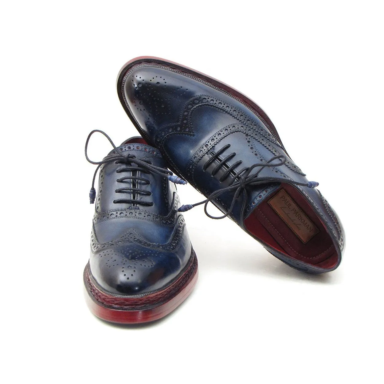 Paul Parkman 027TRPNVY Men's Shoes Navy Calf-Skin Leather Wingtip Oxfords (PM6296)