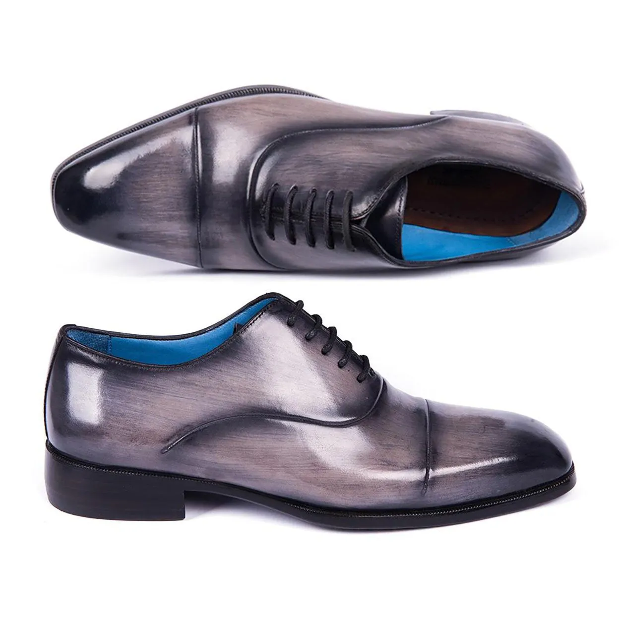 Paul Parkman 1744-GRYMen's Shoes Gray Calf-Skin Leather Cap-Toe Oxfords (PM6299)