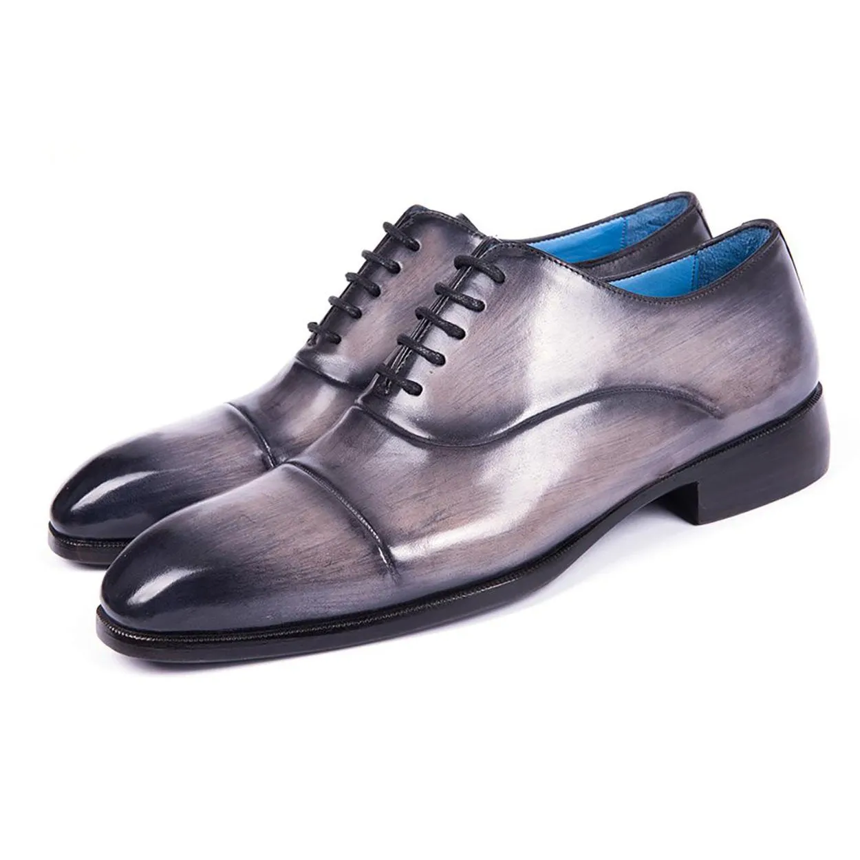 Paul Parkman 1744-GRYMen's Shoes Gray Calf-Skin Leather Cap-Toe Oxfords (PM6299)