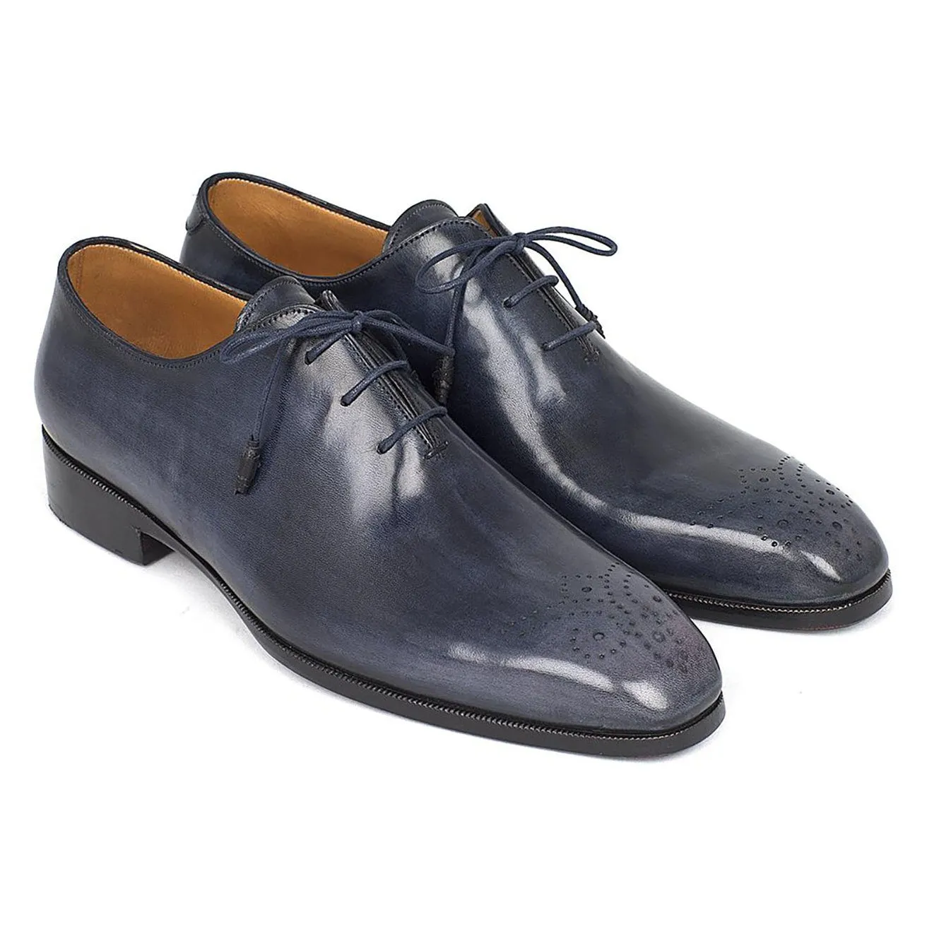 Paul Parkman KR254NVY Men's Shoes Navy Calf-Skin Leather Whole-Cut Oxfords(PM6302)