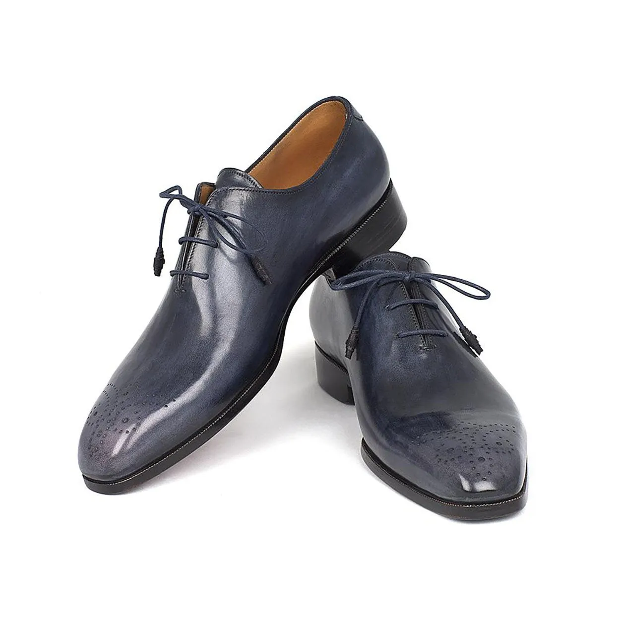 Paul Parkman KR254NVY Men's Shoes Navy Calf-Skin Leather Whole-Cut Oxfords(PM6302)