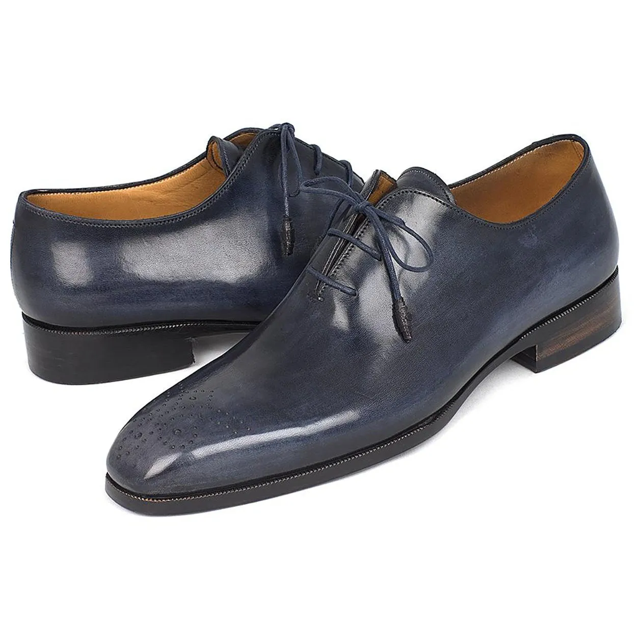 Paul Parkman KR254NVY Men's Shoes Navy Calf-Skin Leather Whole-Cut Oxfords(PM6302)