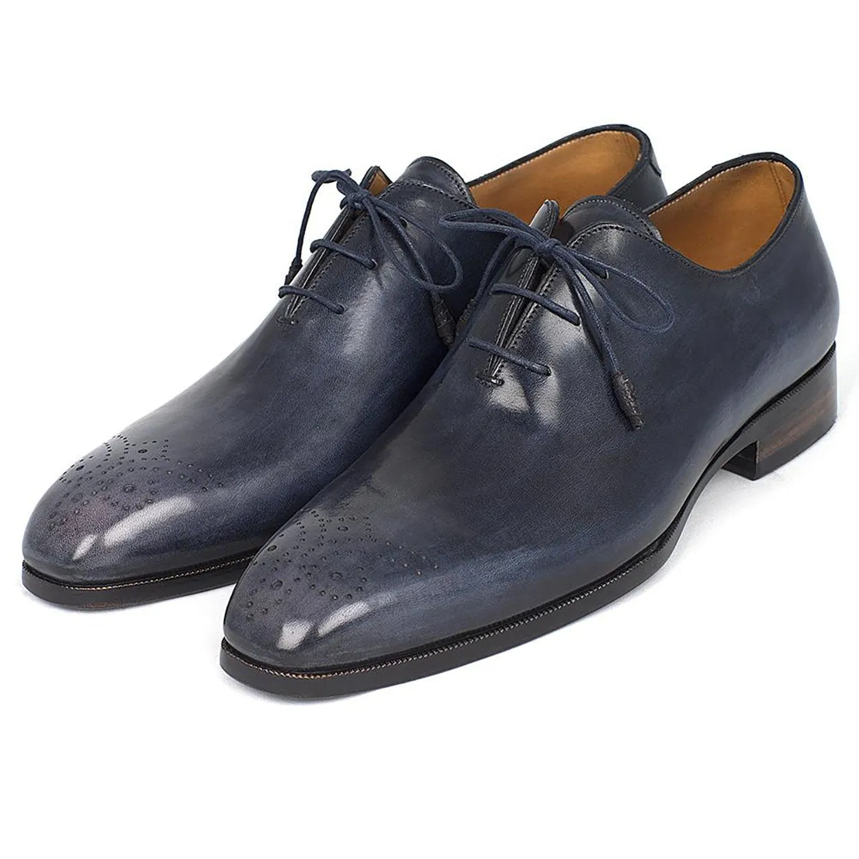 Paul Parkman KR254NVY Men's Shoes Navy Calf-Skin Leather Whole-Cut Oxfords(PM6302)