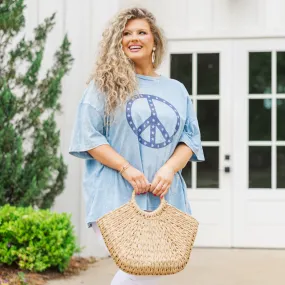 Peace and Love Acid Wash Boyfriend Tee, Ice Blue