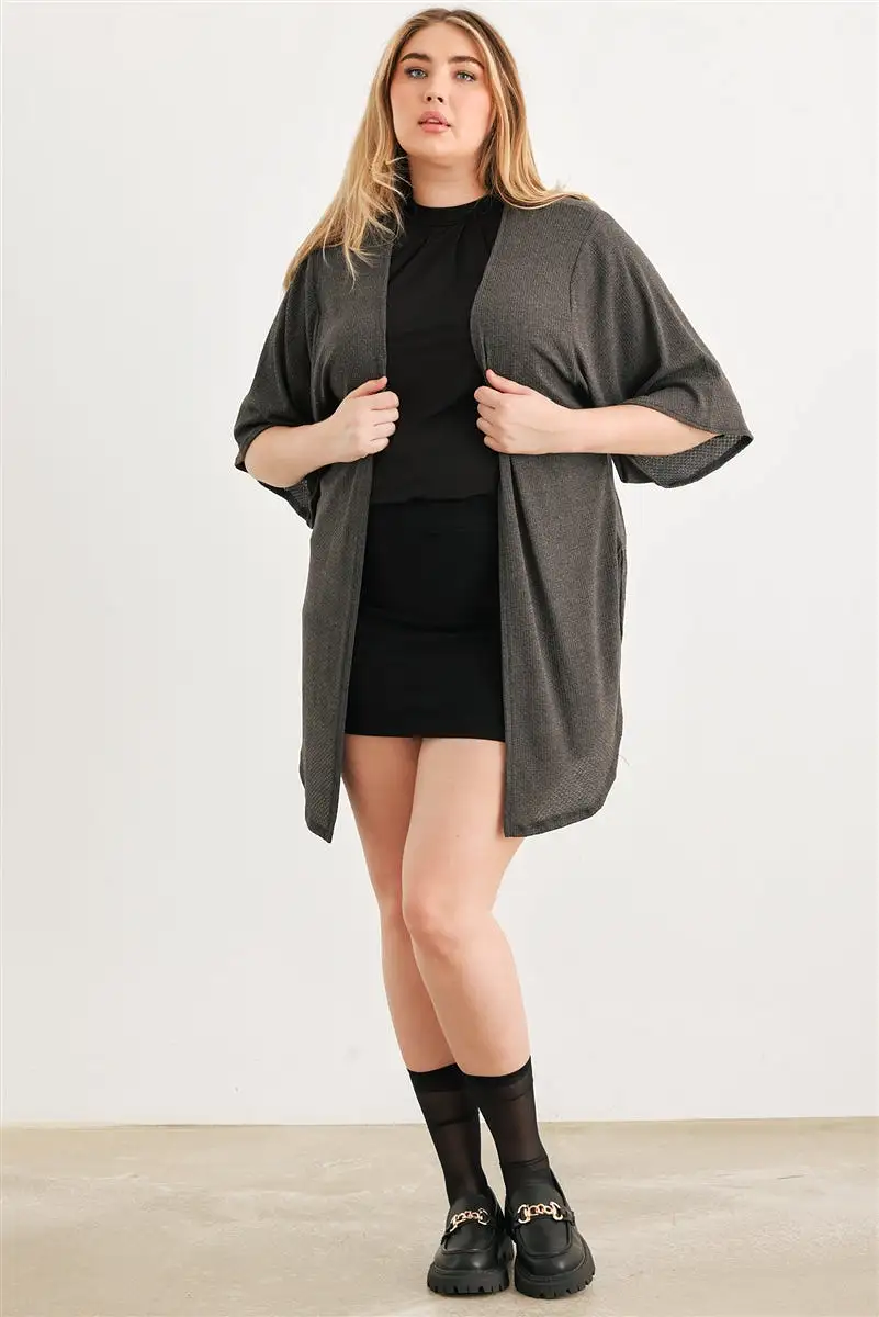 Plus Charcoal Knit Open Front Cardigan