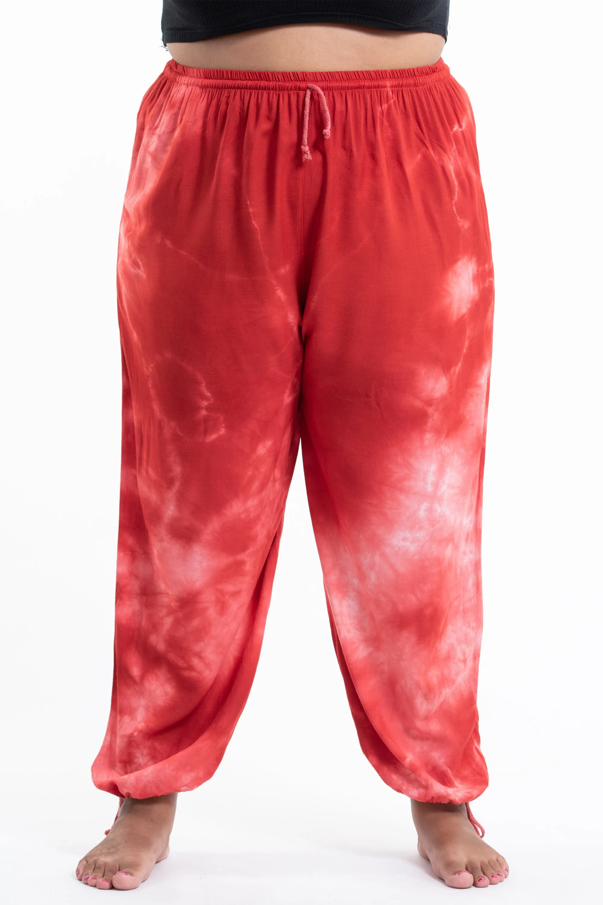 Plus Size Tie Dye Drawstring Men's Yoga Massage Pants in Red