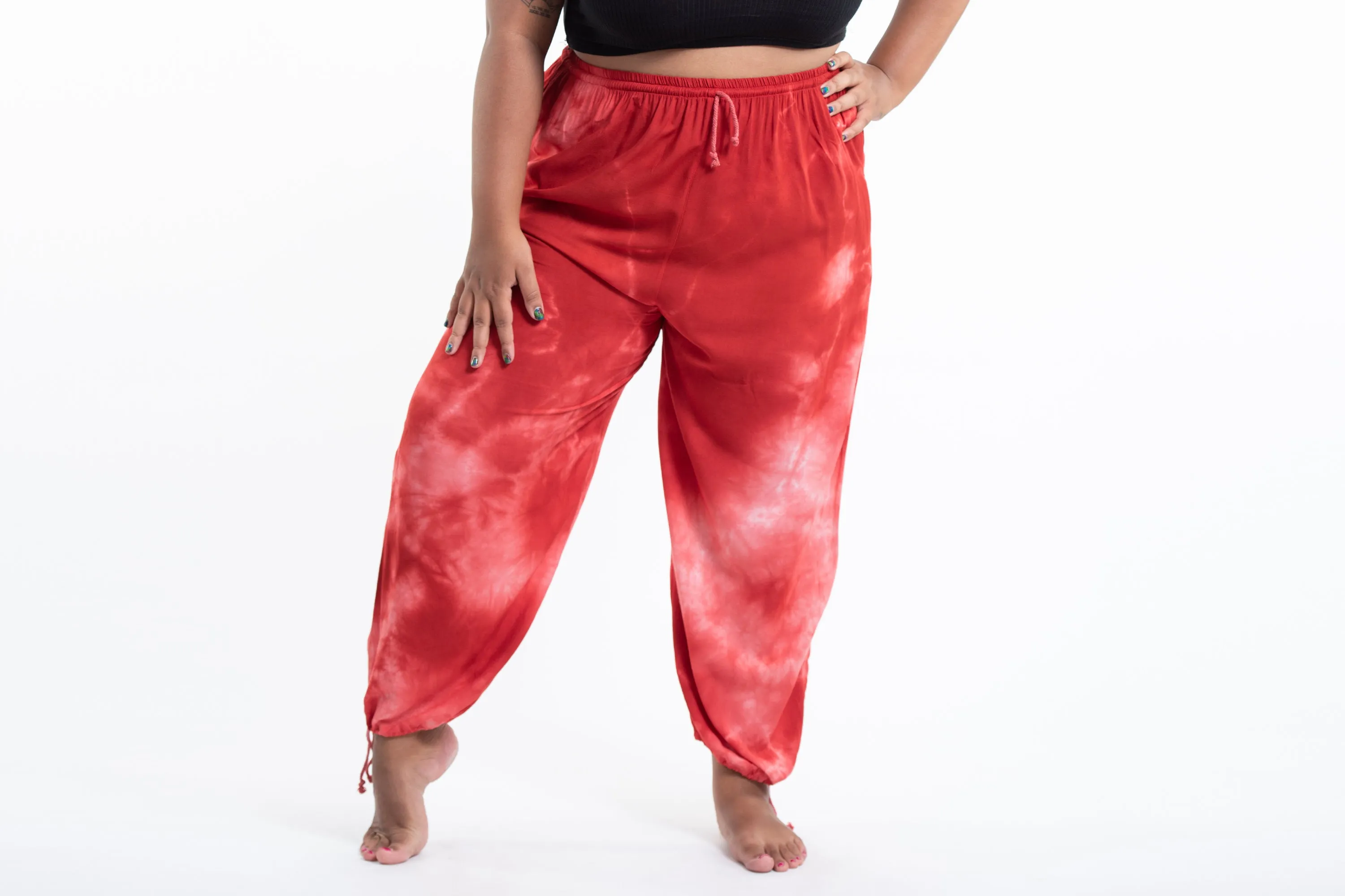 Plus Size Tie Dye Drawstring Men's Yoga Massage Pants in Red