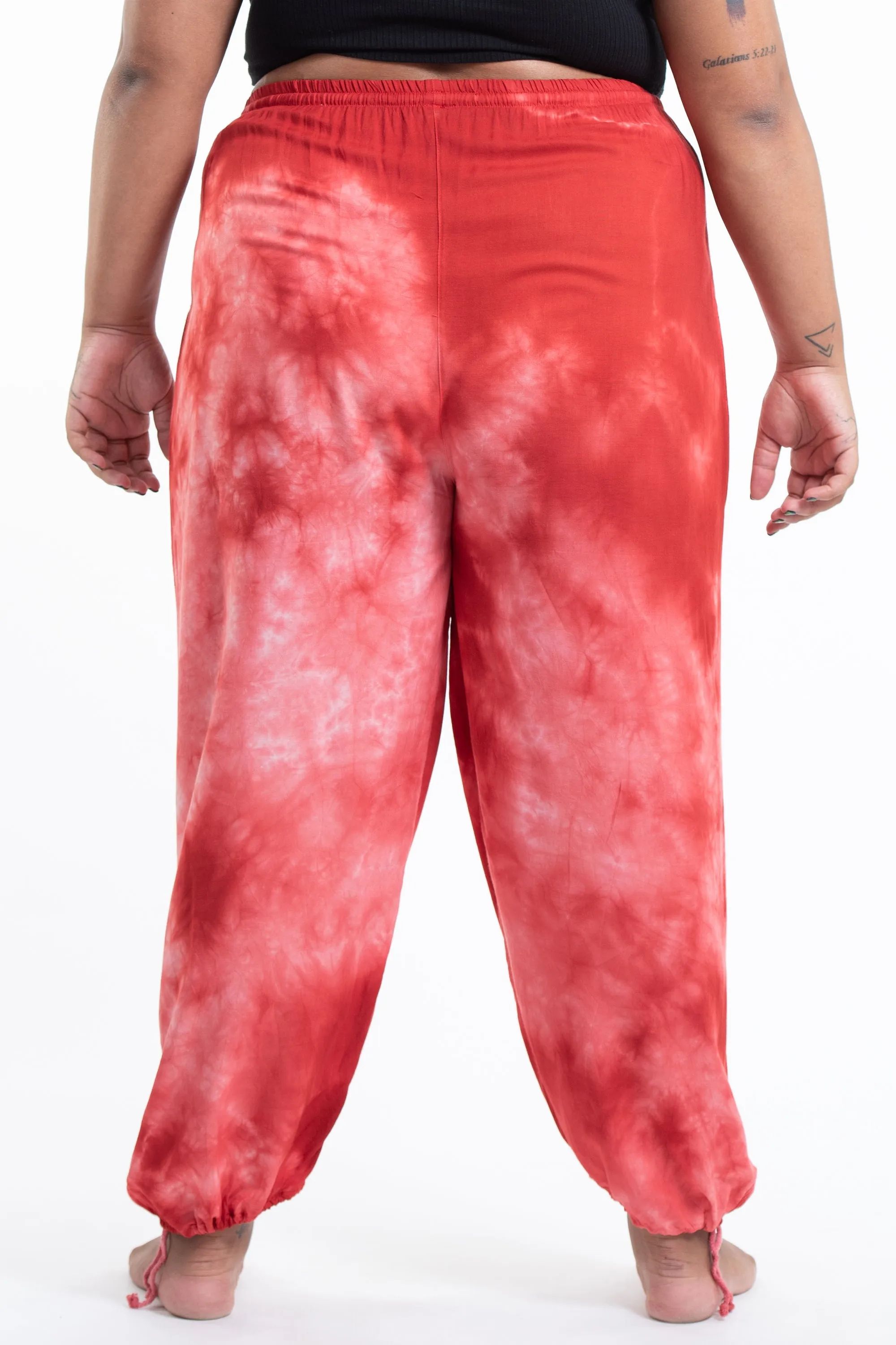 Plus Size Tie Dye Drawstring Men's Yoga Massage Pants in Red