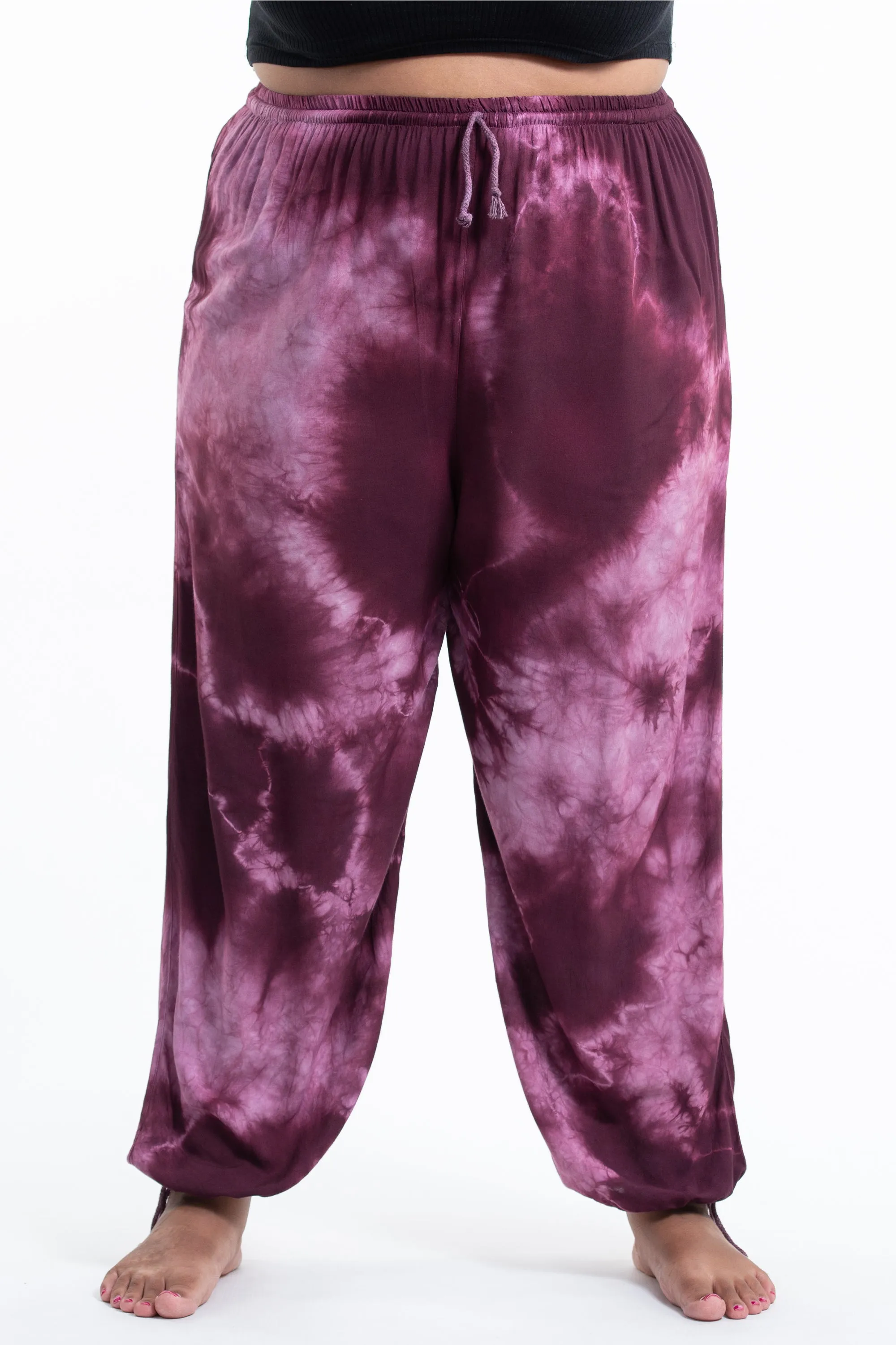 Plus Size Tie Dye Drawstring Men's Yoga Pants in Dark Purple