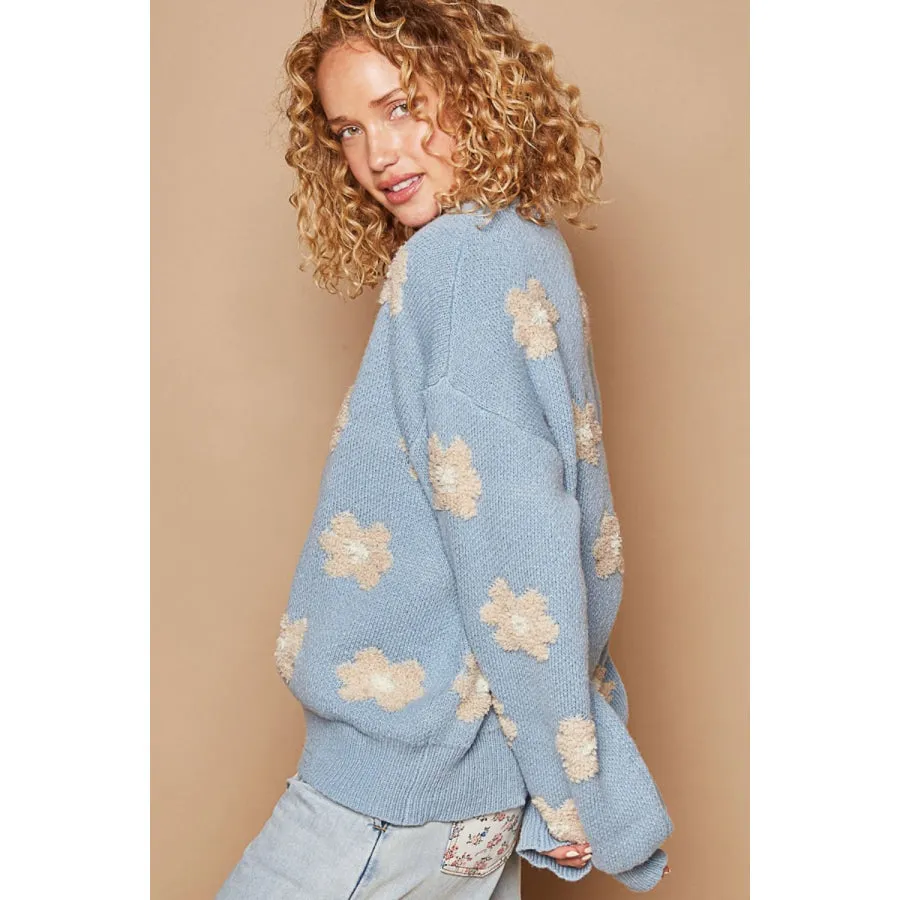 POL Daisy Pattern Drop Shoulder Sweater