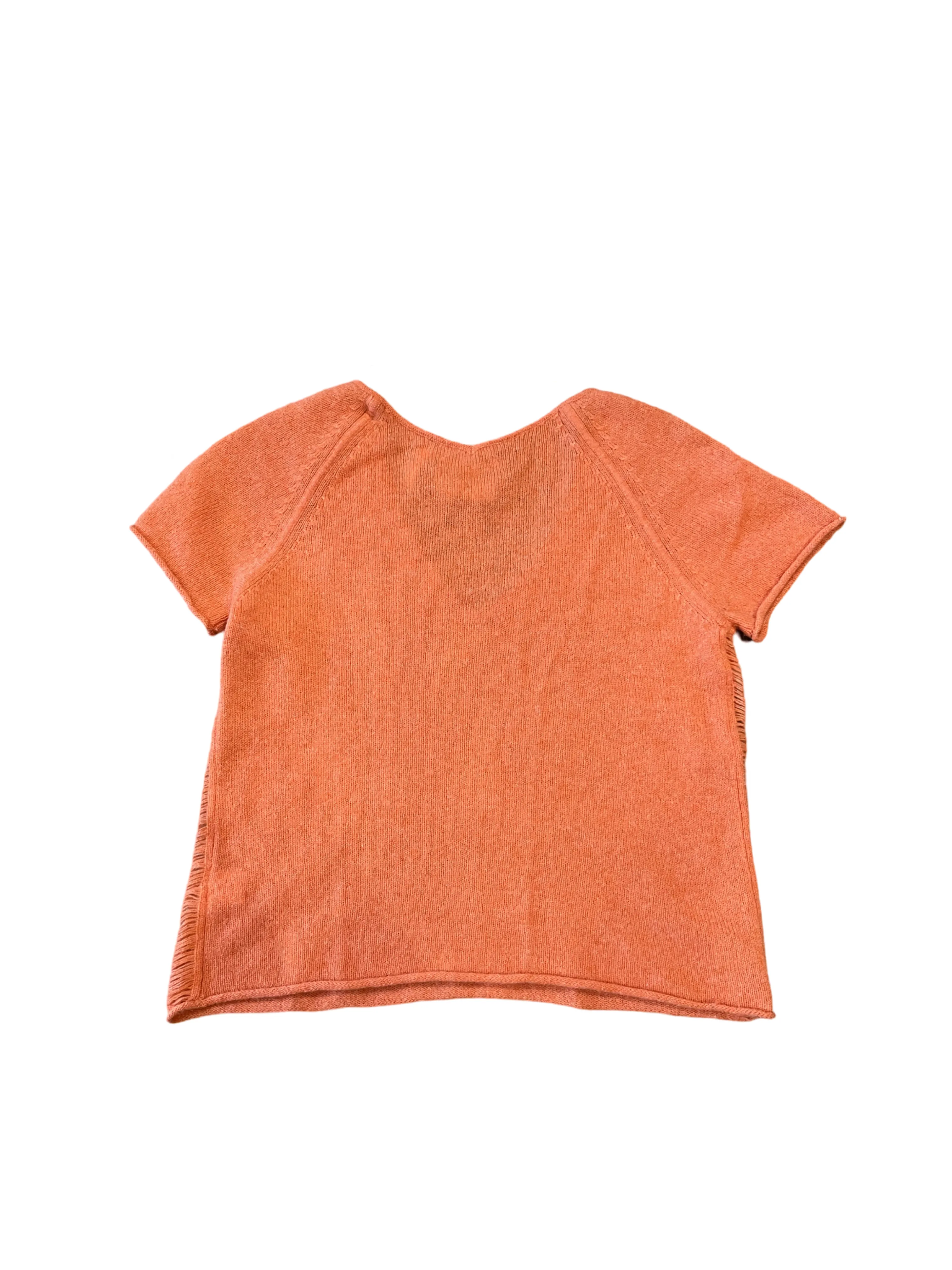 Qi 100% Cashmere  V-neck Orange Short Sleeves Sweater