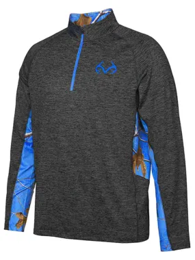 Realtree Camouflage Colosseum Black Blue Light Loose 1/4 Zip Pullover Windshirt