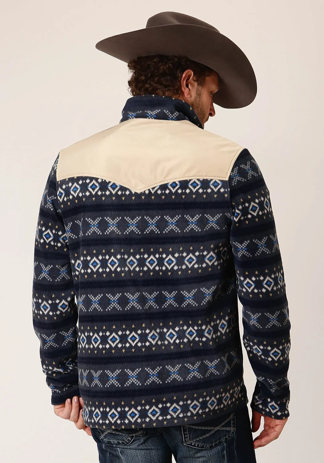 Roper Mens Aztec Micro Navy Polyester Fleece Jacket