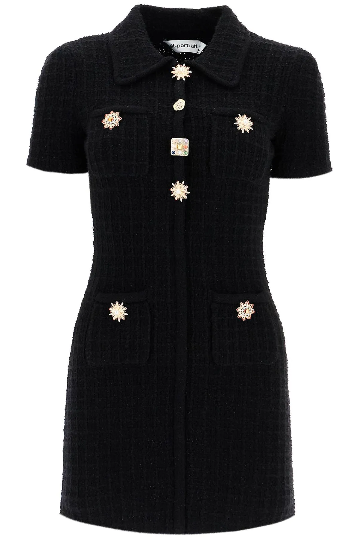 Self Portrait mini Bouclé Knit Dress   Black