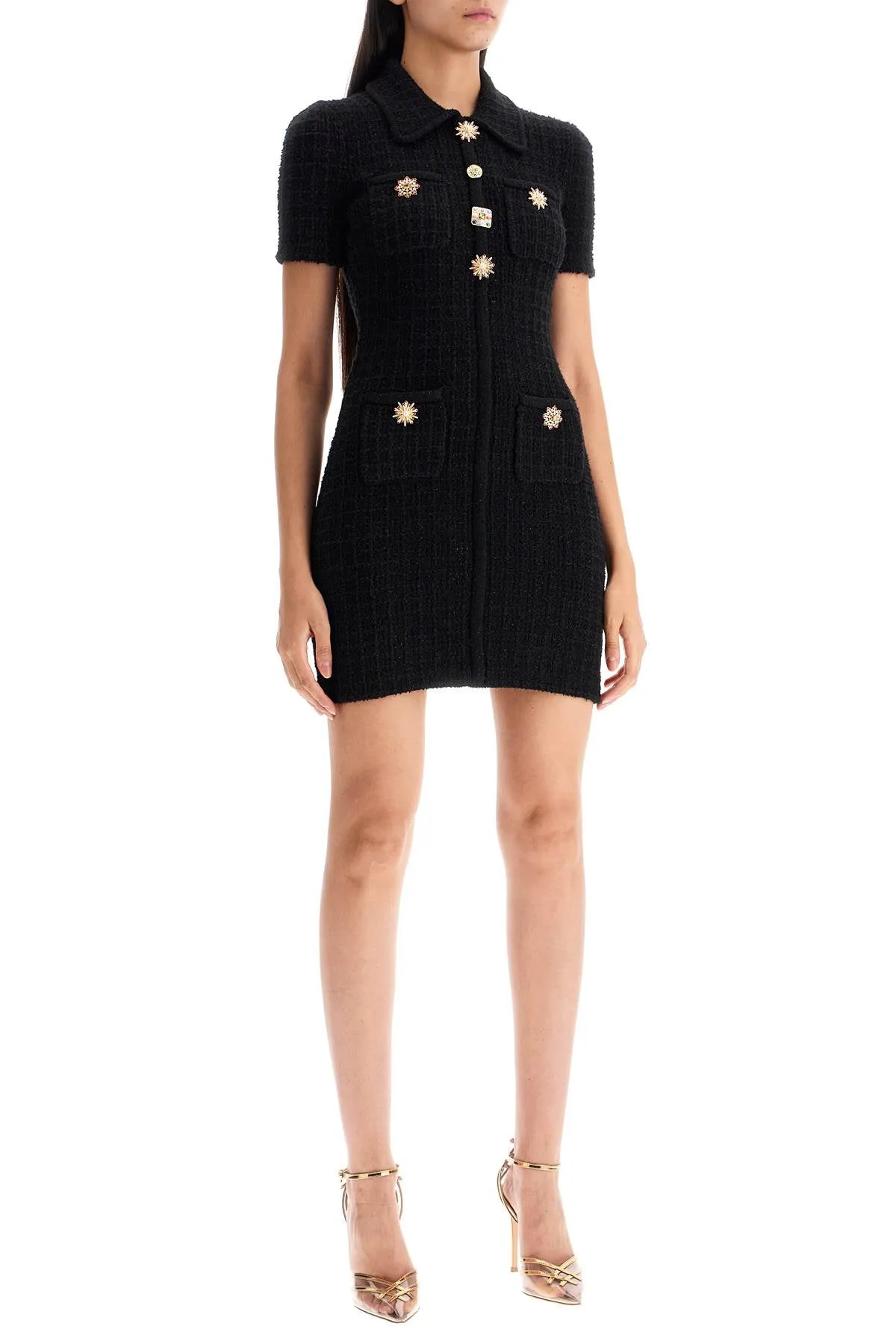 Self Portrait mini Bouclé Knit Dress   Black