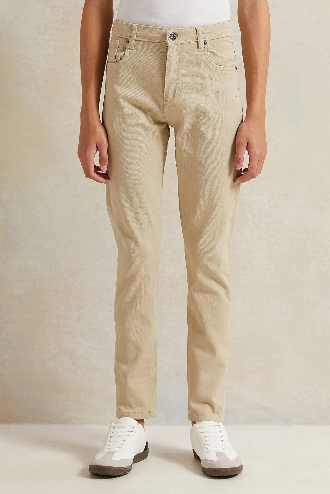 Senior Boys Beige 5 Pocket Jeans