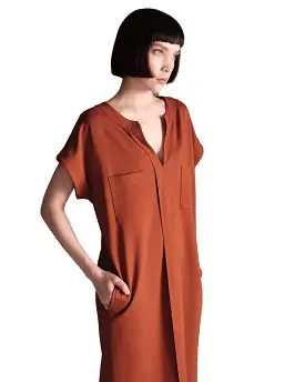 Short Sleeve Boxy Knit Dress (Cognac)