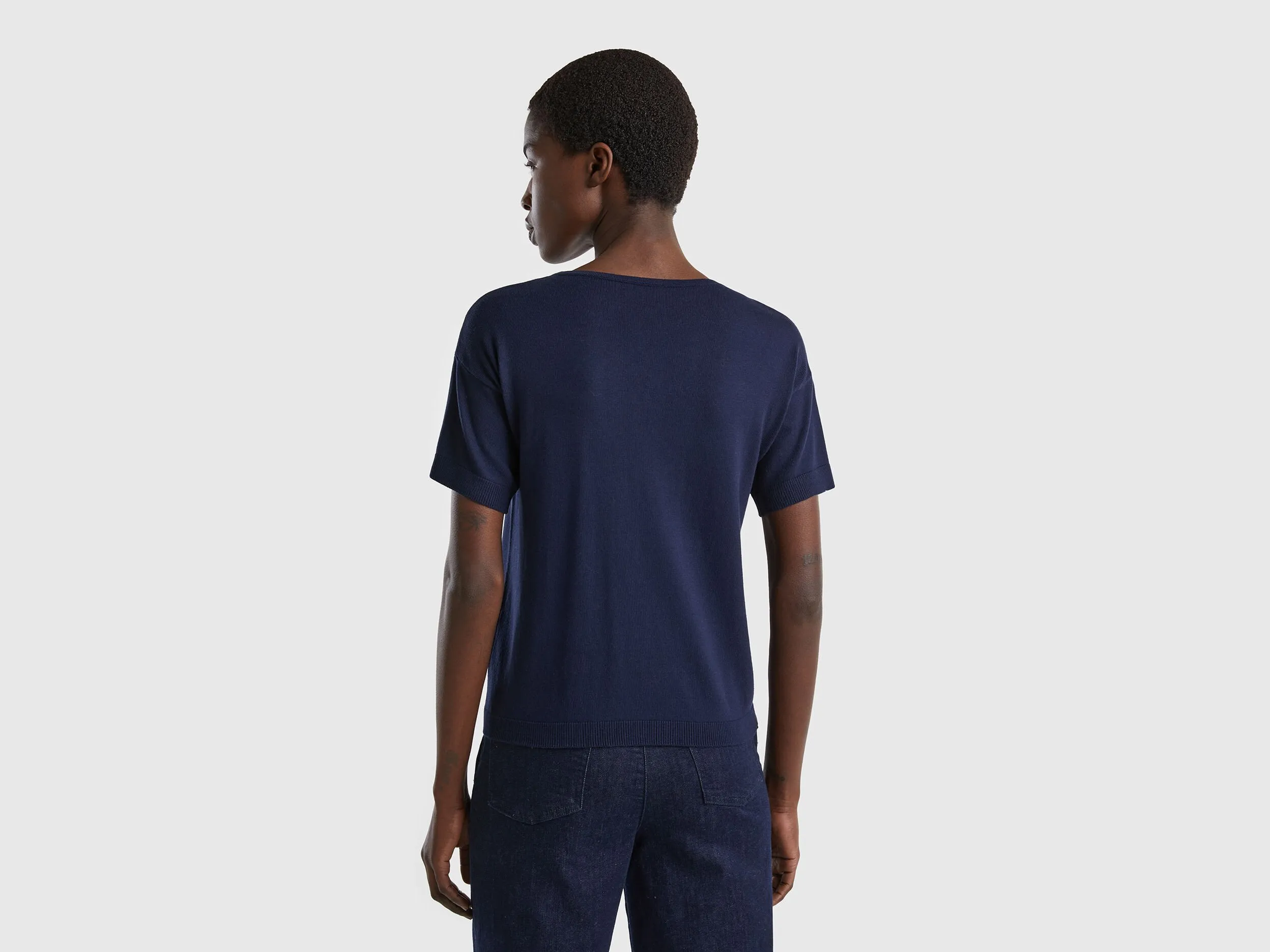 Short sleeve sweater - Dark Blue | Benetton