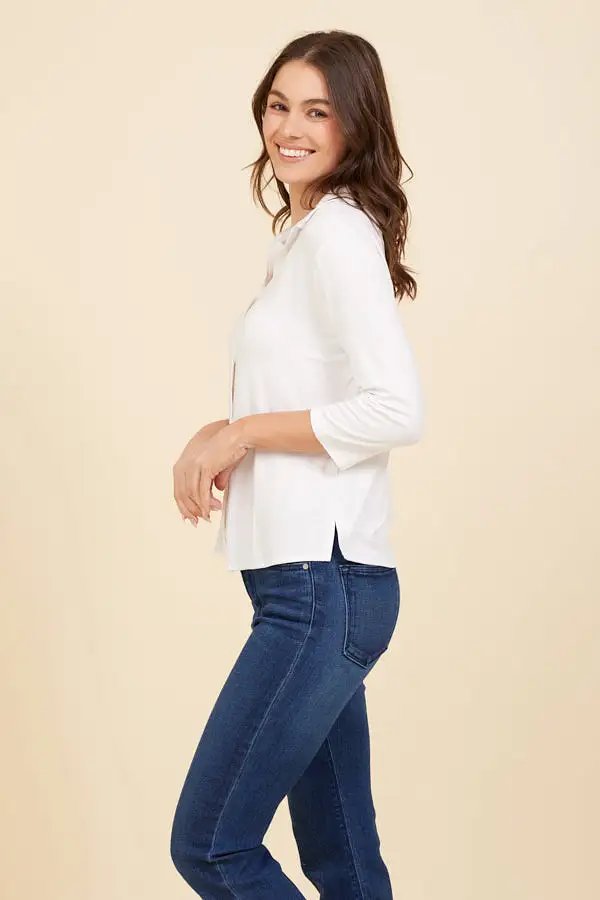 Soft Touch 3/4 Sleeve Semi Relaxed Shirt in Blanc