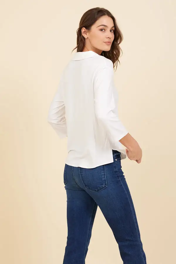 Soft Touch 3/4 Sleeve Semi Relaxed Shirt in Blanc