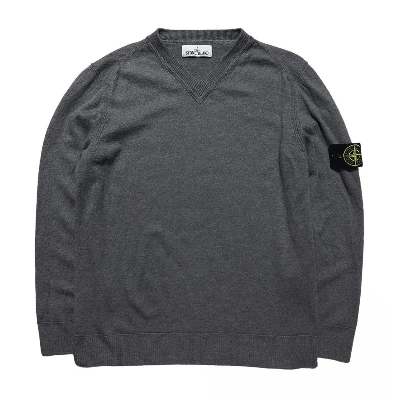 Stone Island Grey Wool V Neck Pullover