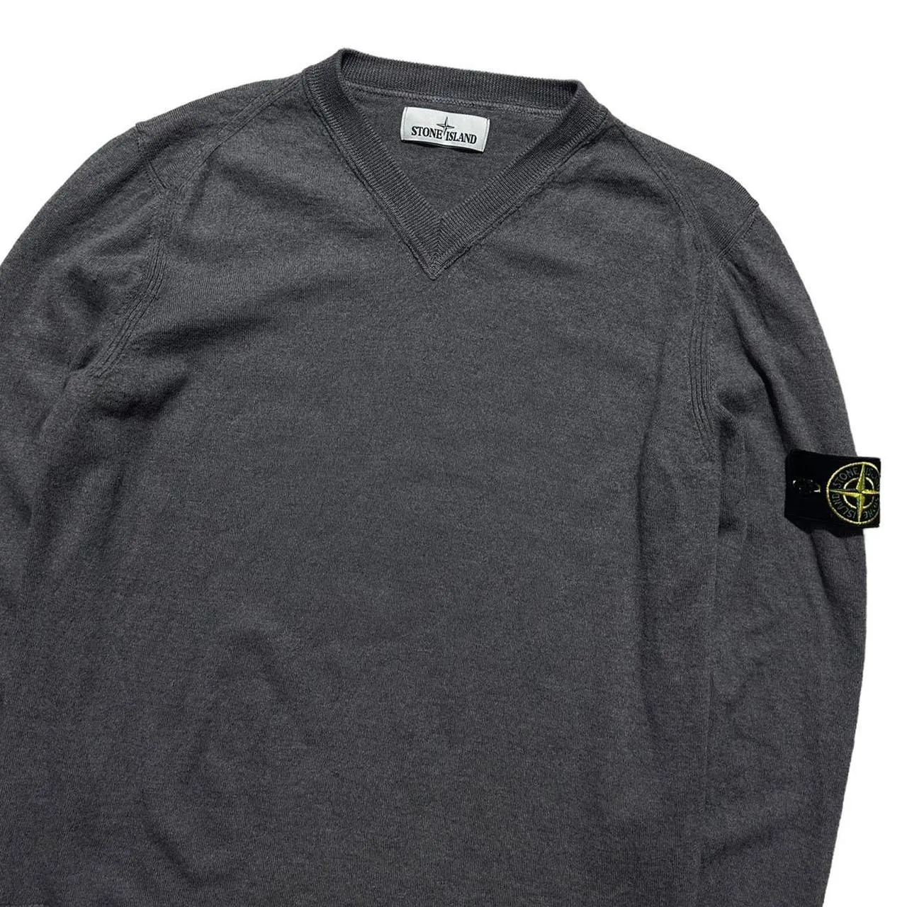 Stone Island Grey Wool V Neck Pullover