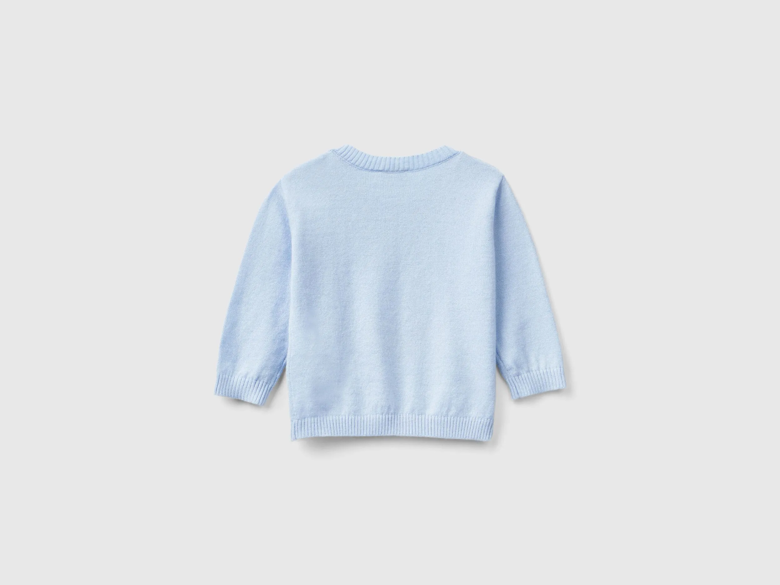 Sweater in wool blend with embroidery - Sky Blue | Benetton