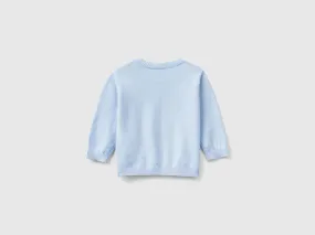 Sweater in wool blend with embroidery - Sky Blue | Benetton