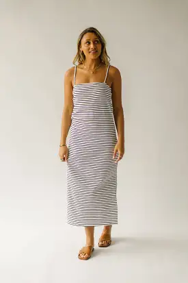 The Garber Knit Tank Midi Dress in Ivory + Navy Stripe