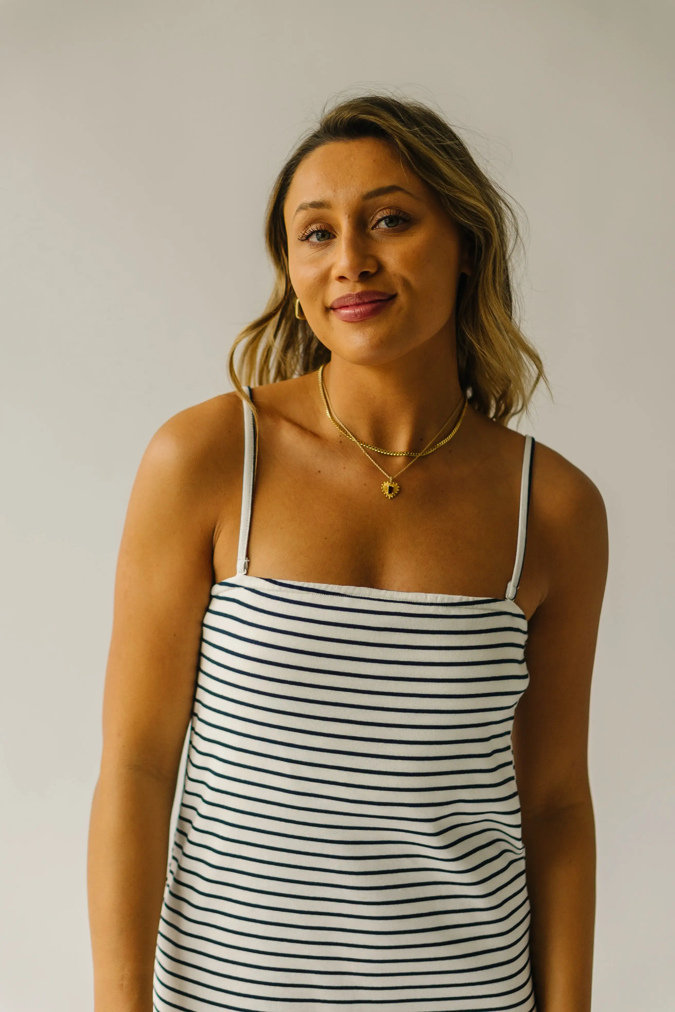 The Garber Knit Tank Midi Dress in Ivory + Navy Stripe