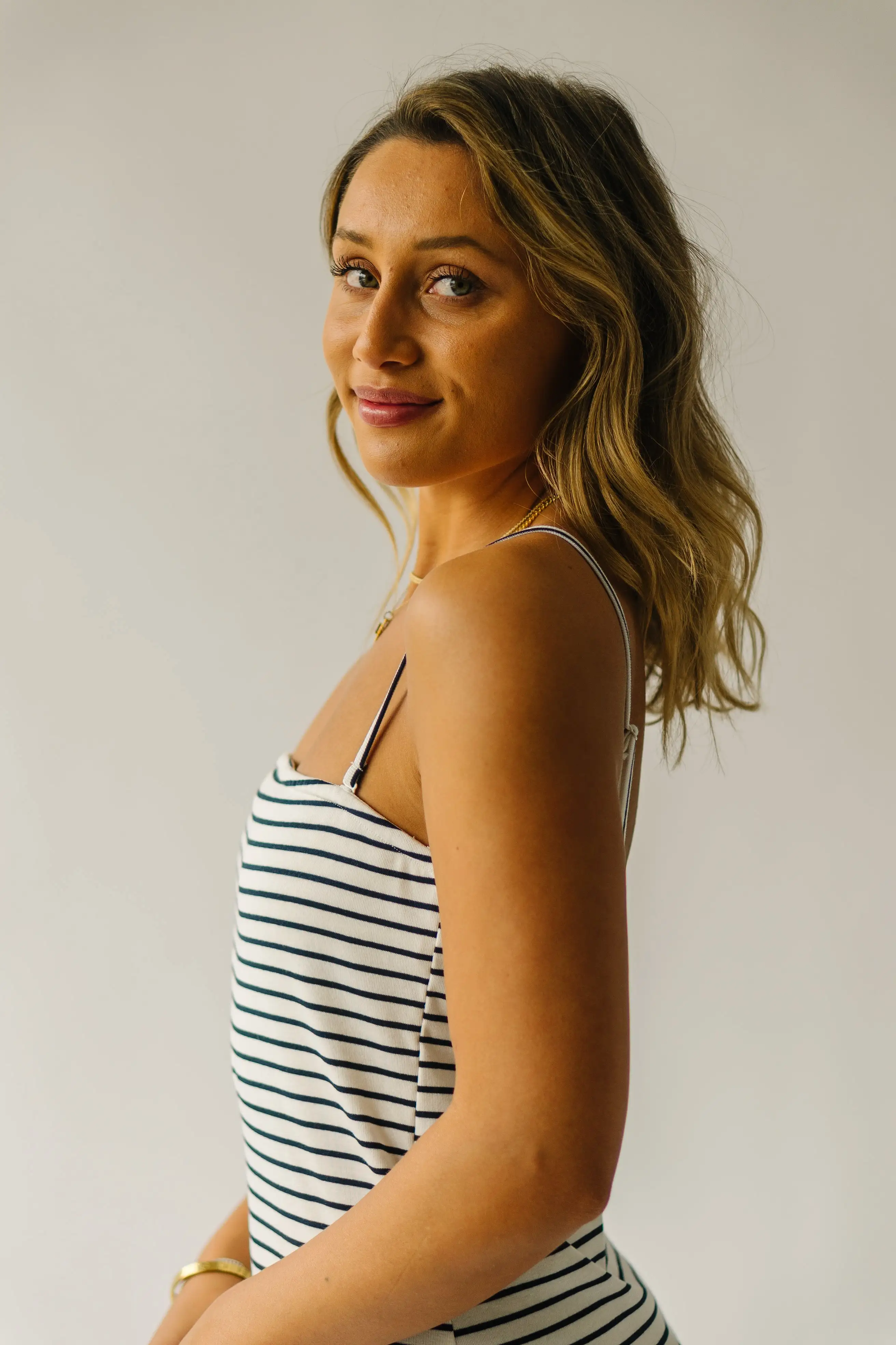 The Garber Knit Tank Midi Dress in Ivory + Navy Stripe