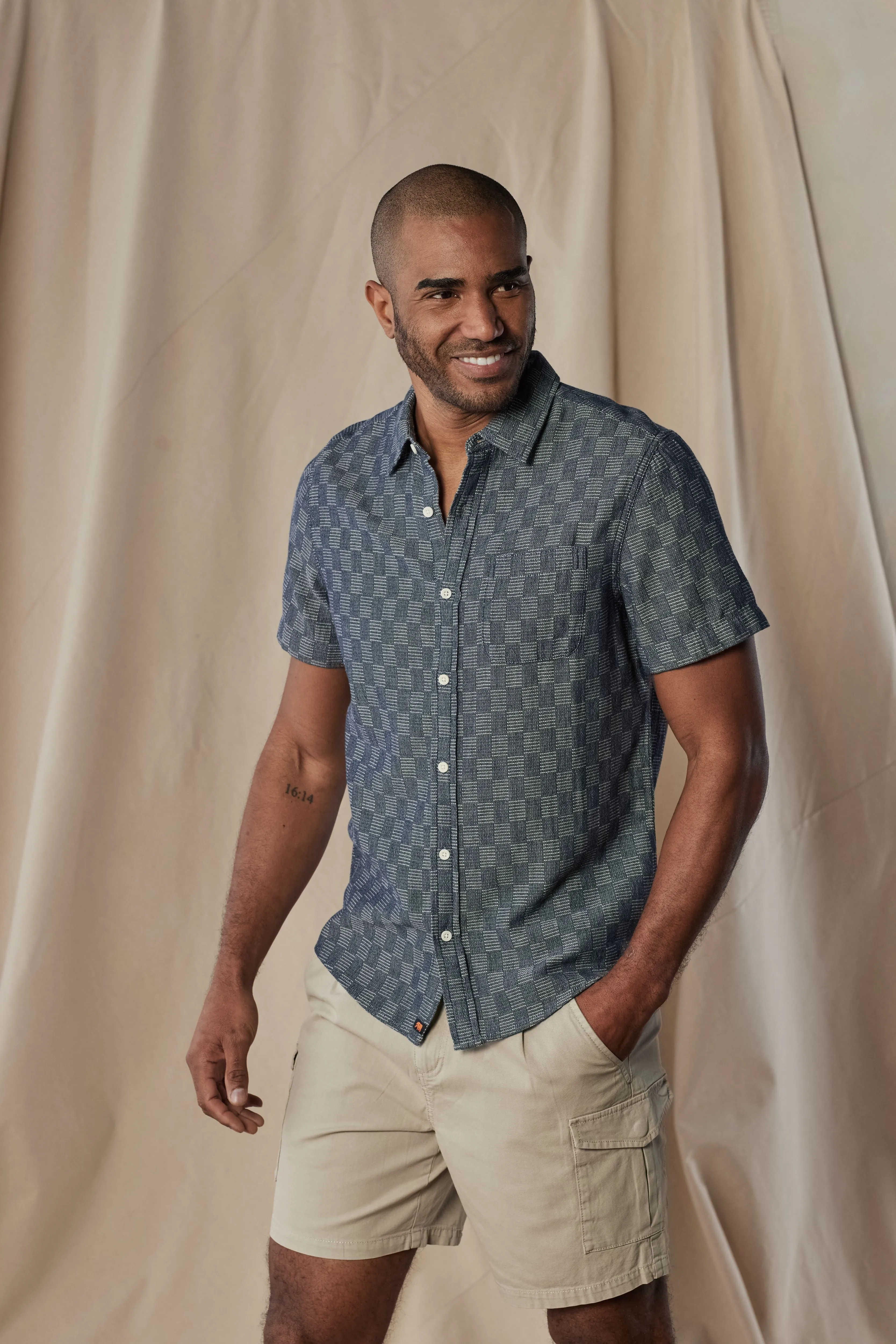 The Normal Brand Fresh Water Button-Up Shirt In Summer Navy Check