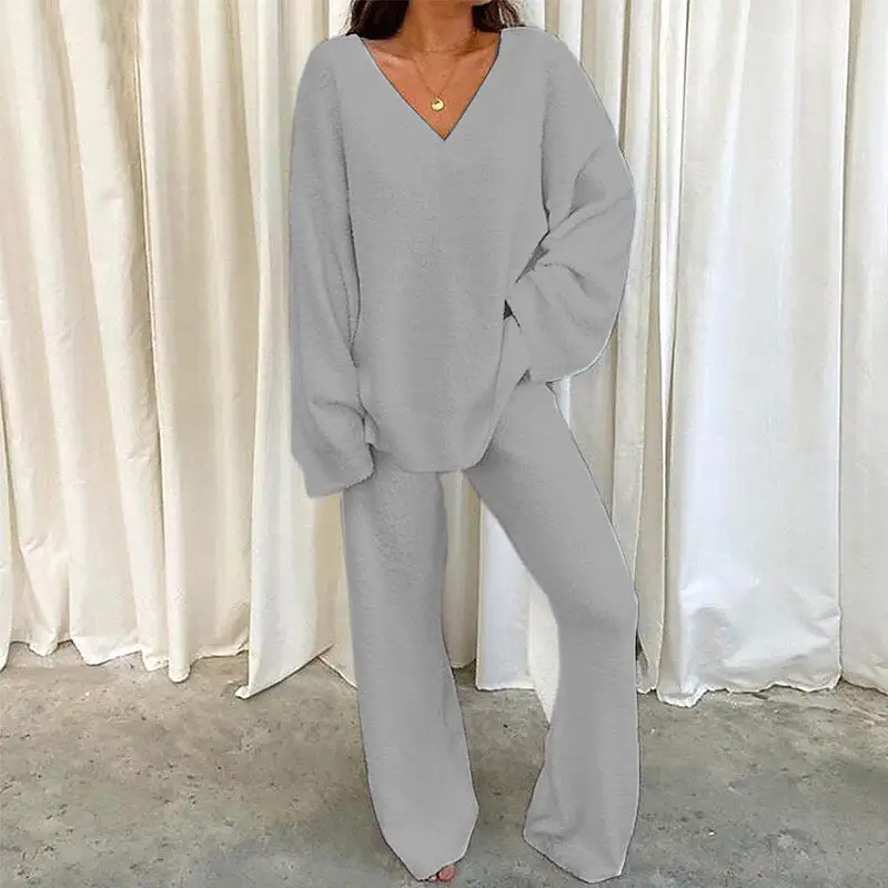 V-Neck Long Sleeve Top and Long Pants Set