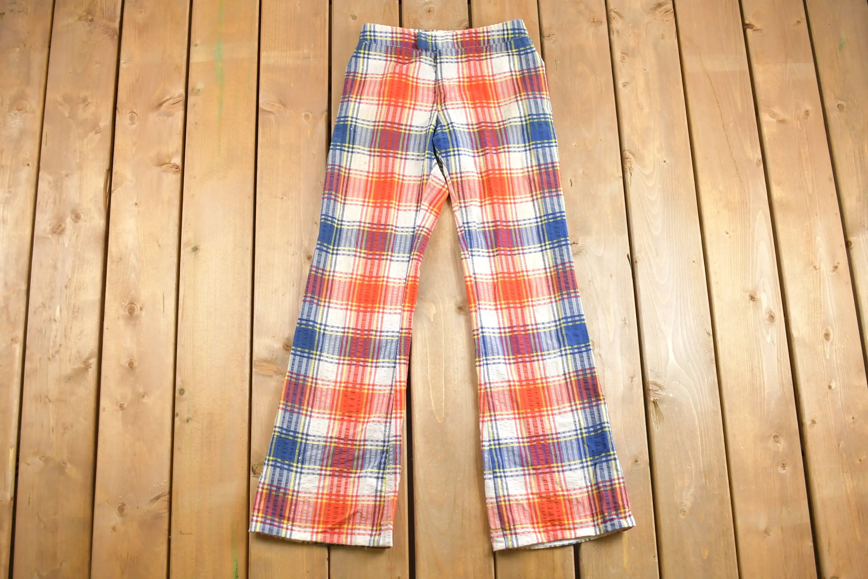 Vintage 1970s Flared Plaid Pants Size 28 x 30.5 / Flared Trousers / 70s Flares / Streetwear / Made In USA / True Vintage Flares