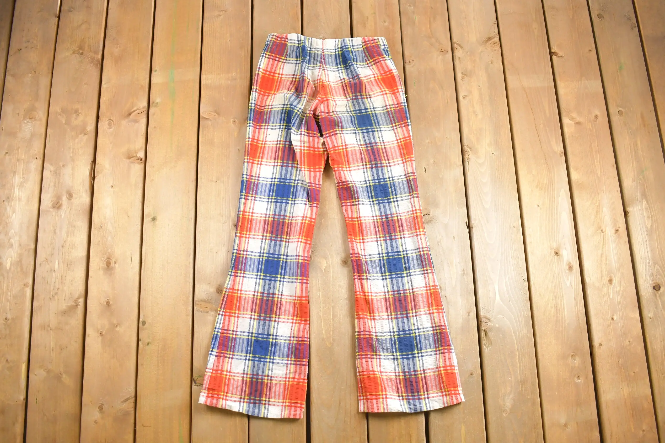 Vintage 1970s Flared Plaid Pants Size 28 x 30.5 / Flared Trousers / 70s Flares / Streetwear / Made In USA / True Vintage Flares