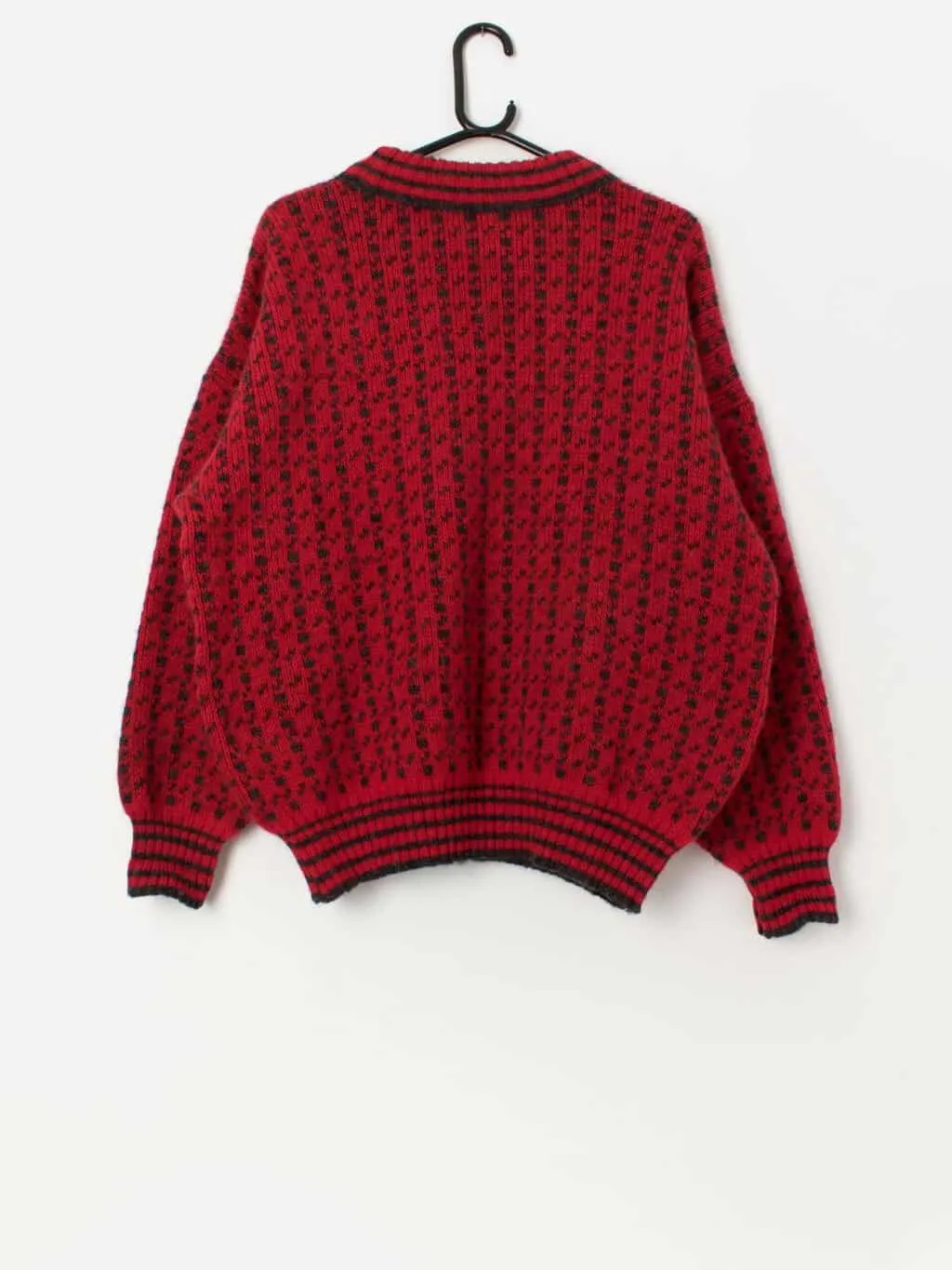 Vintage men’s Norwegian wool sweater in red and grey – Large