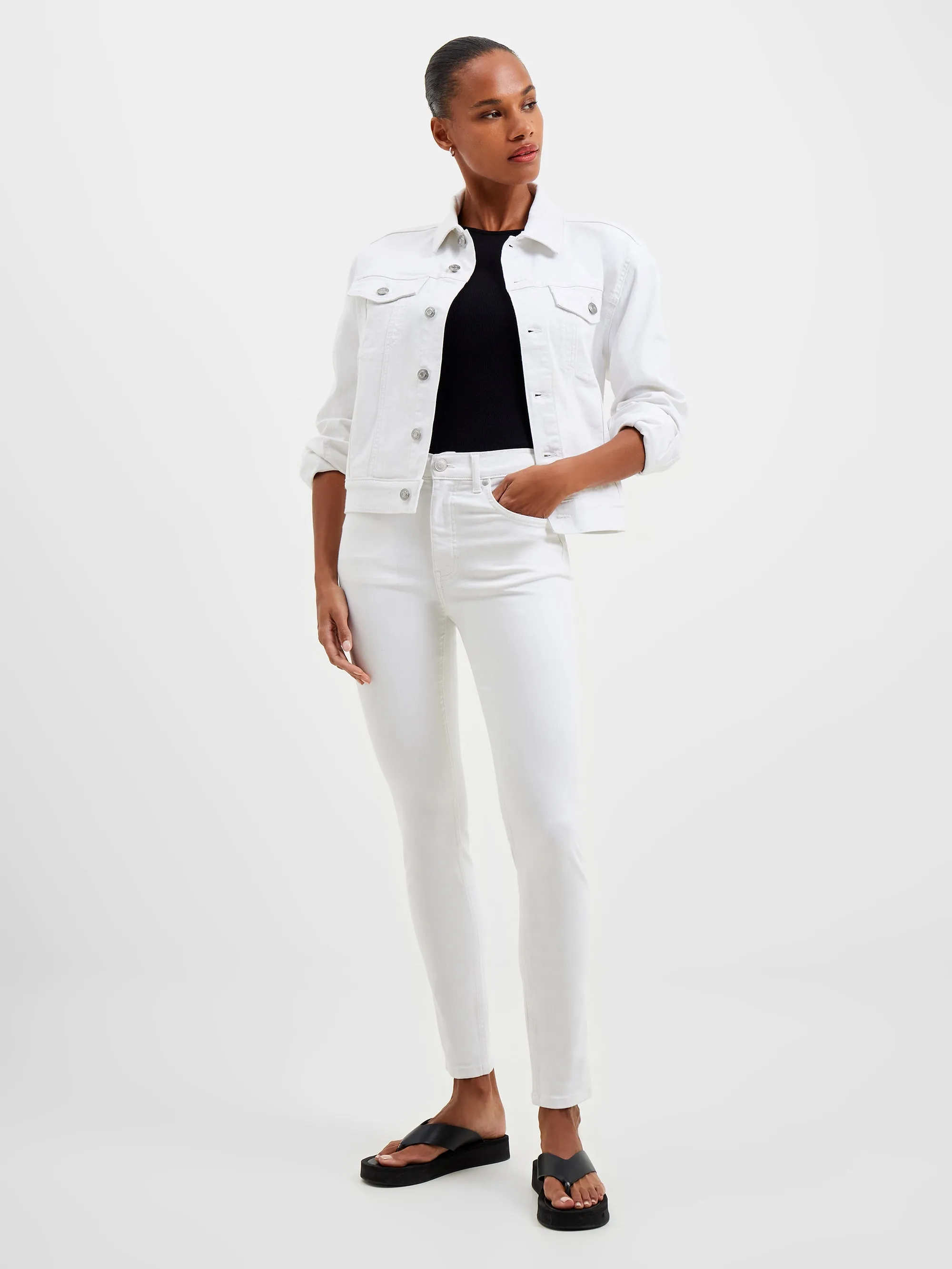 White Denim Stretch Trucker Jacket