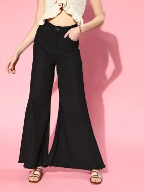 Women Black Wide Leg Flared Jeans