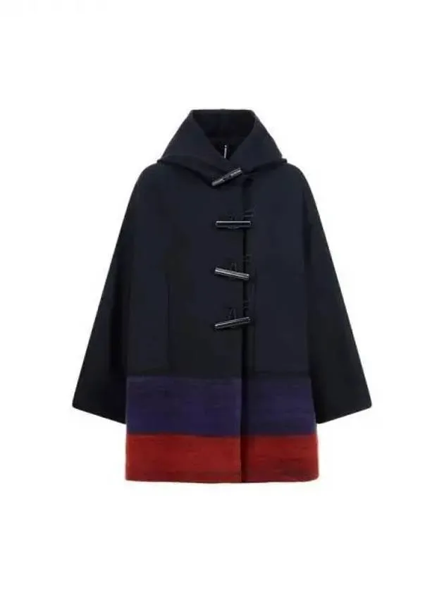 Women s hooded color combination toggle coat black 270678