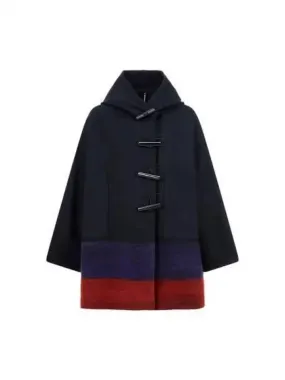 Women s hooded color combination toggle coat black 270678