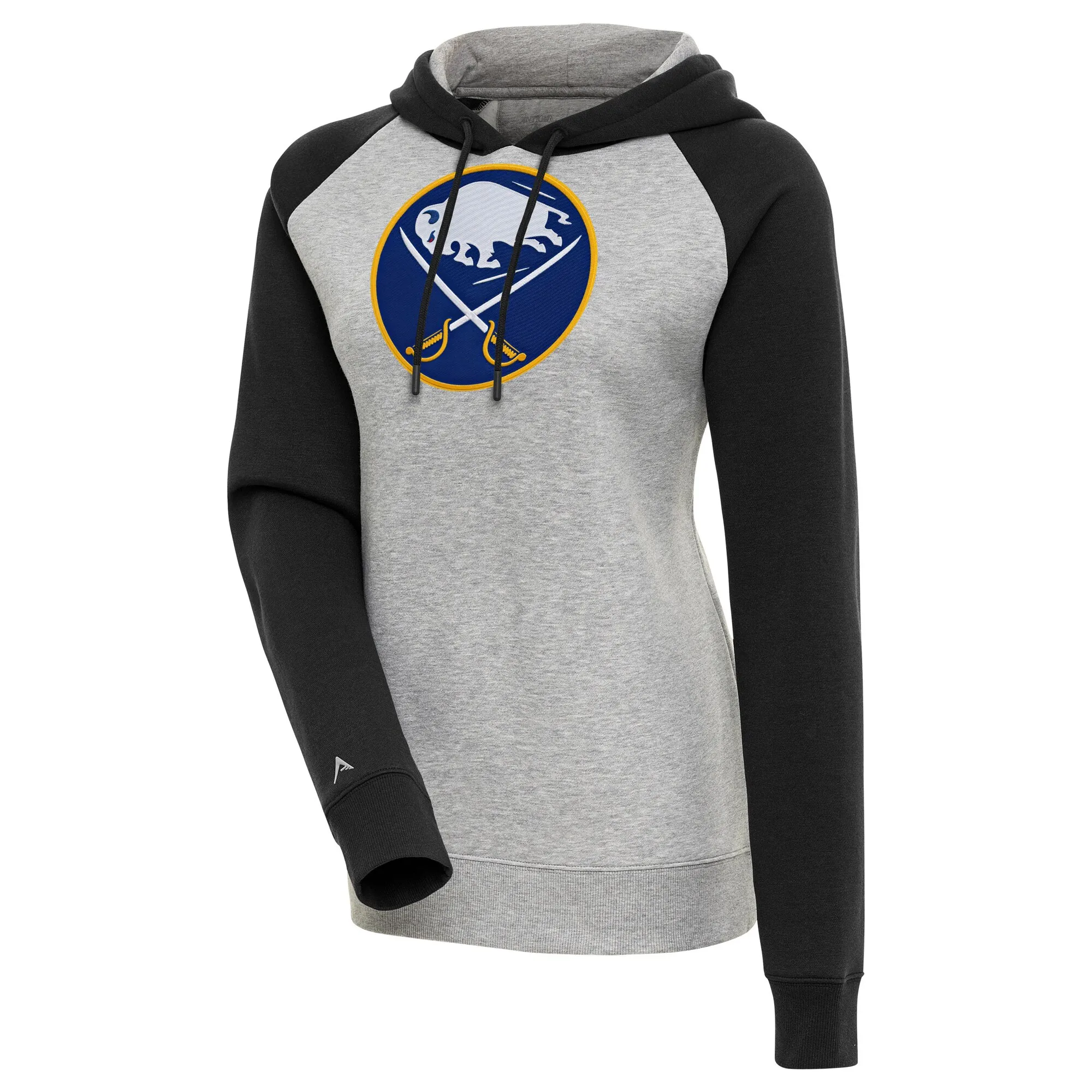 Women's Buffalo Sabres Antigua Heather Gray/Black Victory Raglan Pullover Hoodie