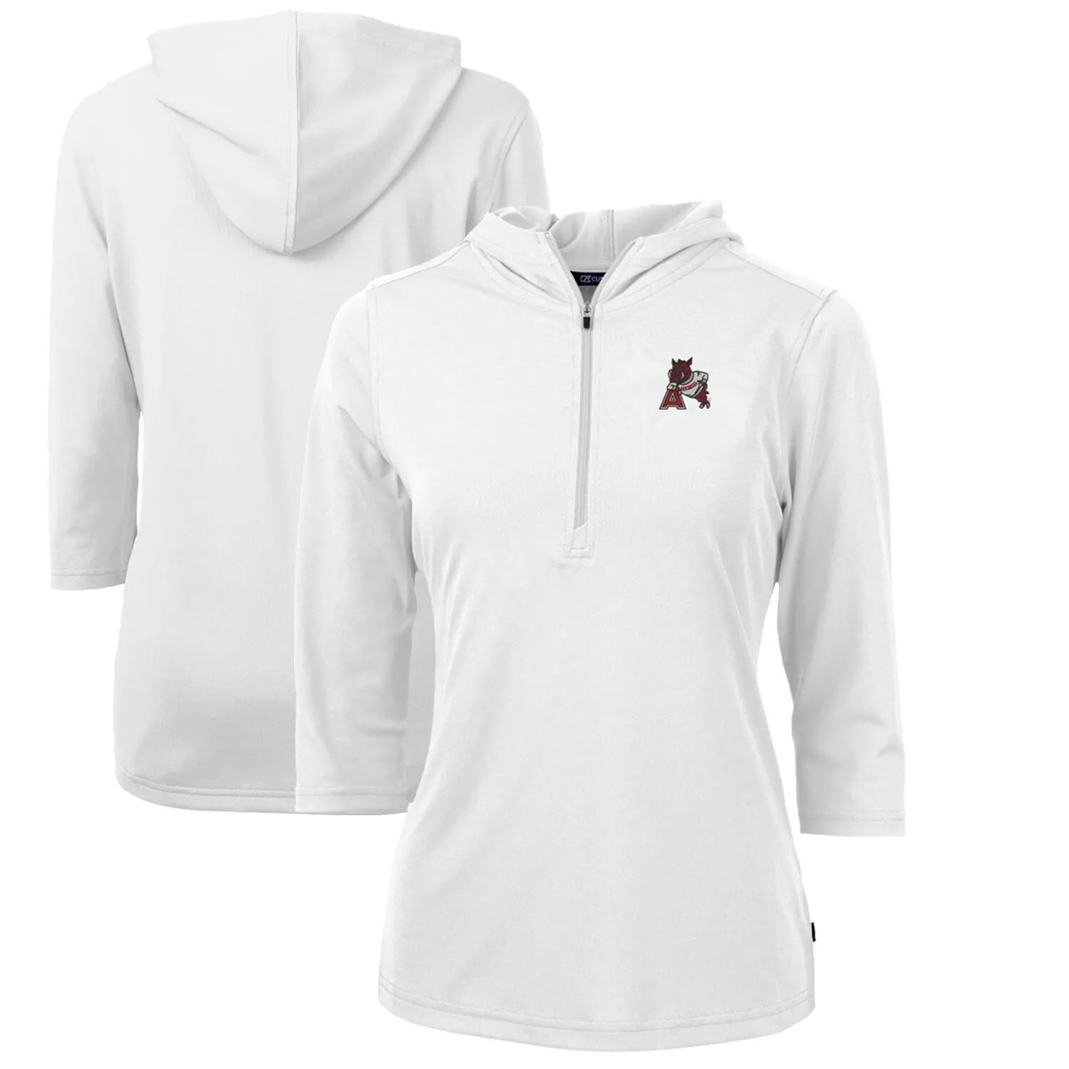 Women's Cutter & Buck White Arkansas Razorbacks Vault Virtue Eco Pique Recycled Half-Zip Pullover Hoodie