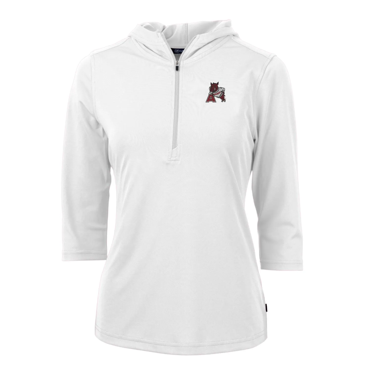 Women's Cutter & Buck White Arkansas Razorbacks Vault Virtue Eco Pique Recycled Half-Zip Pullover Hoodie