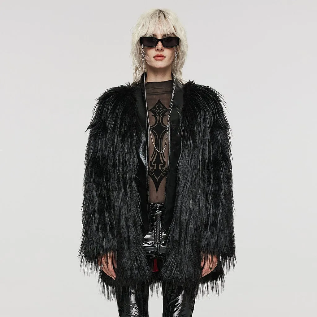 Women's Gothic Faux Fur Splice Faux Leather Coat Black